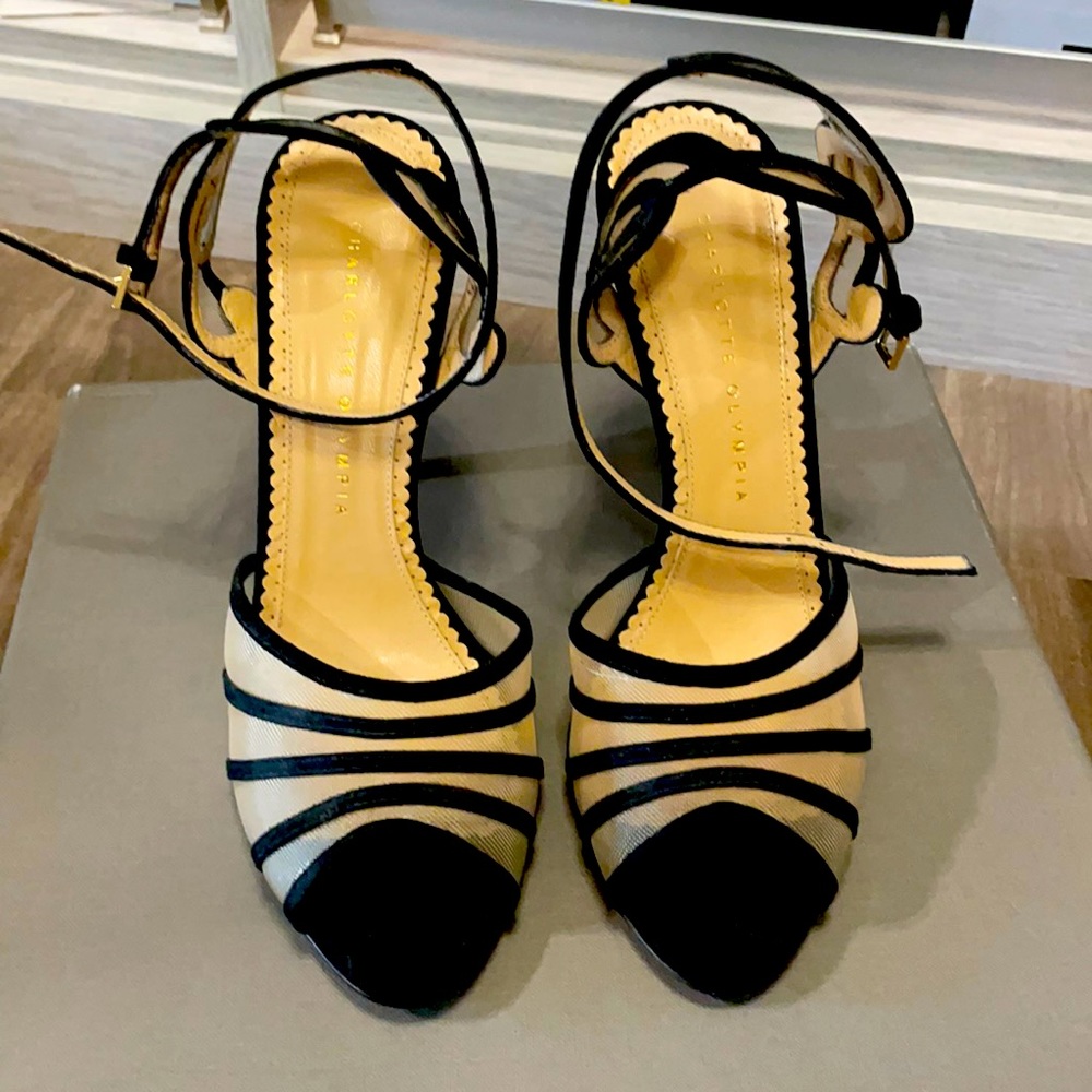 NEW Charlotte Olympia Womens Music Note Suede Sandals Black